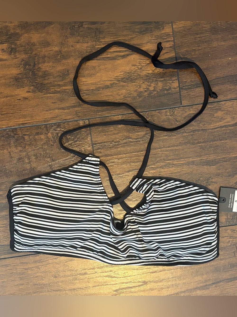 NWT black & white striped bikini top - size S